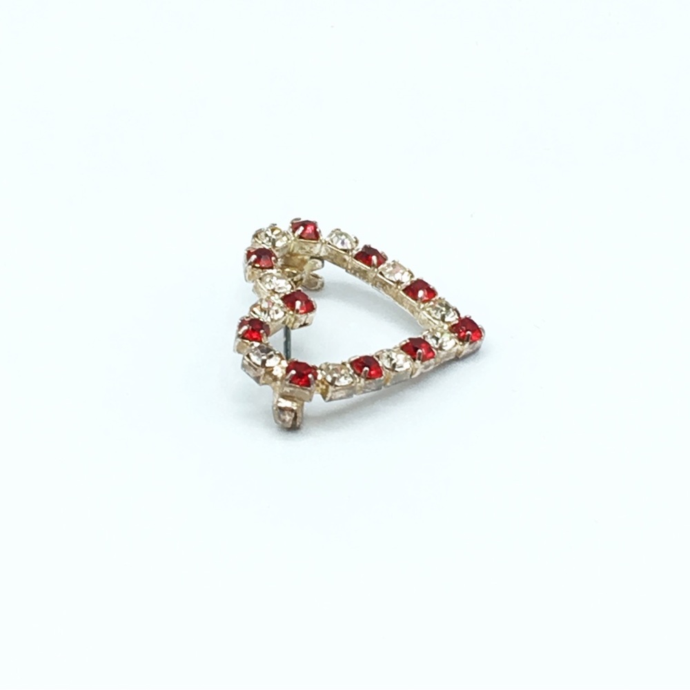Dainty Crystal and Red Rhinestone Heart Brooch Pin - Picture 5 of 10